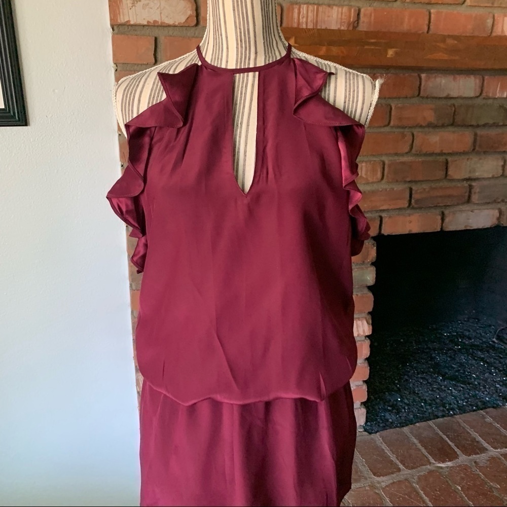 Amanda Uprichard Maroon Silk Ruffle Mini Dress S - Picture 2 of 7